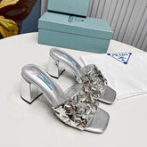 PRA EMBROIDERED SANDALS 65 SILVER CALFSKIN